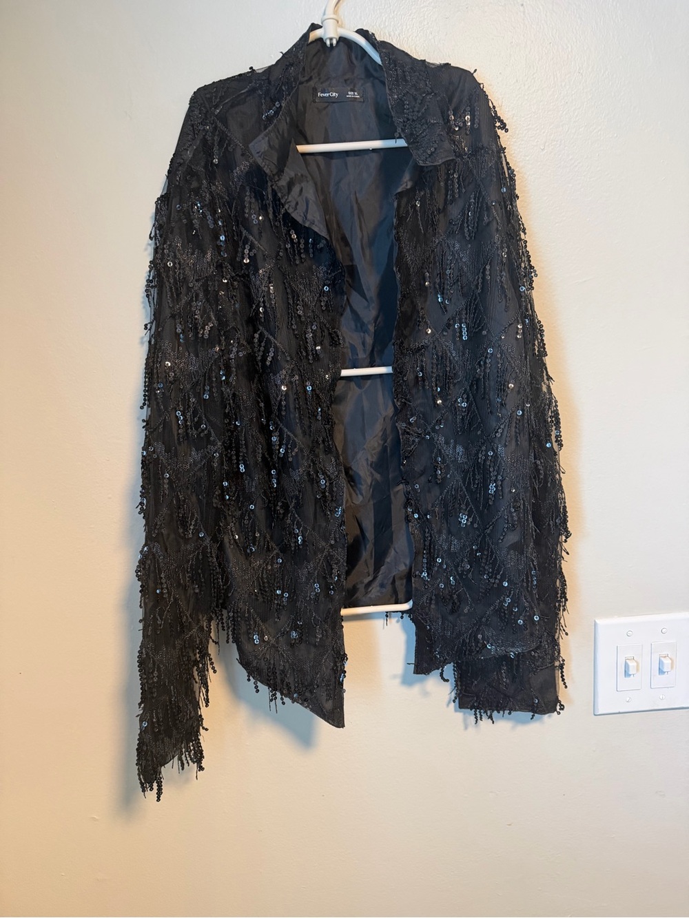 Black Sequin Fringe Blazer - Dressy Open-Front Jacket
